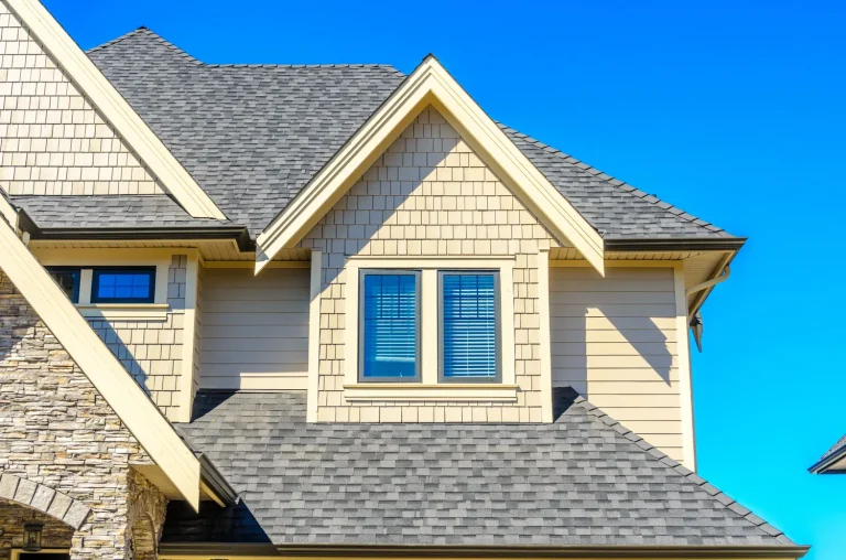 close up to shingle roof after roof repiar Naperville service done